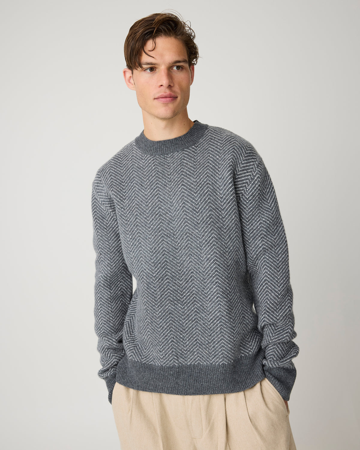 Lambswool jacquard sweater - Dark Grey Melange