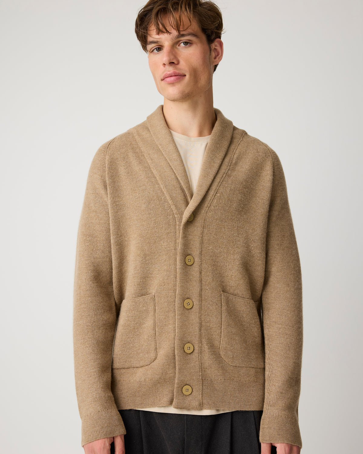 Merino knit cardigan - Kelp melange