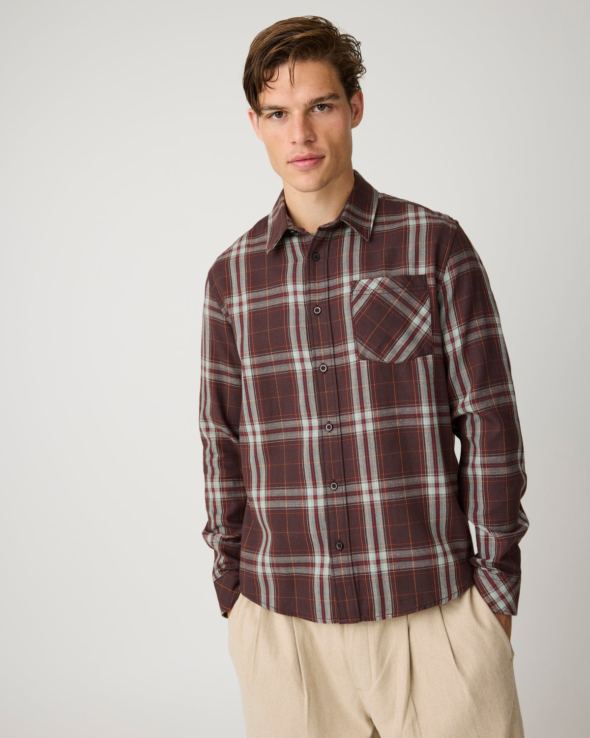 Dune regular check flannel shirt - Dark Brown check
