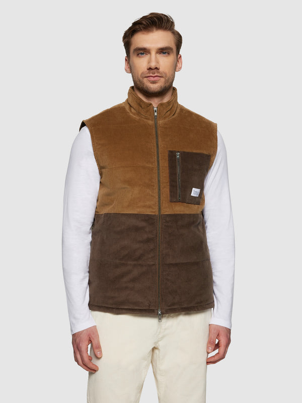 KnowledgeCotton Apparel - UNI 14-wales corduroy colorblock vest - GRS/Vegan Vests 1121 Dachshund