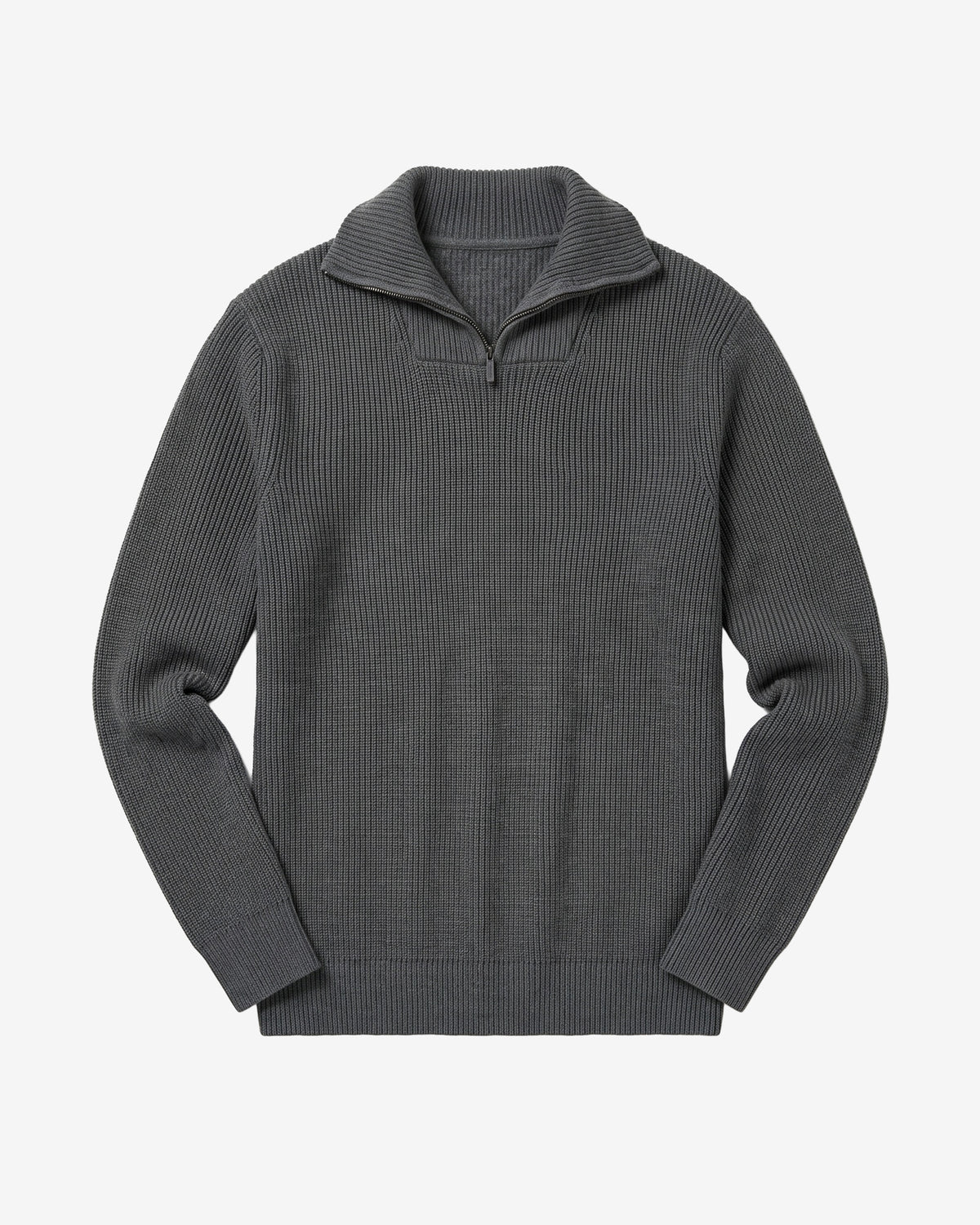 KnowledgeCotton Apparel - MEN 1/2 neck zip merino wool rib knit Knits 1073 Dark Grey Melange
