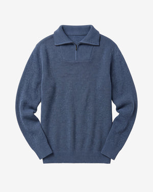 KnowledgeCotton Apparel - MEN 1/2 neck zip merino wool rib knit Knits 1226 Vintage Indigo