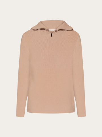 KnowledgeCotton Apparel - MEN 1/2 neck zip merino wool rib knit Knits 1336 Kelp melange