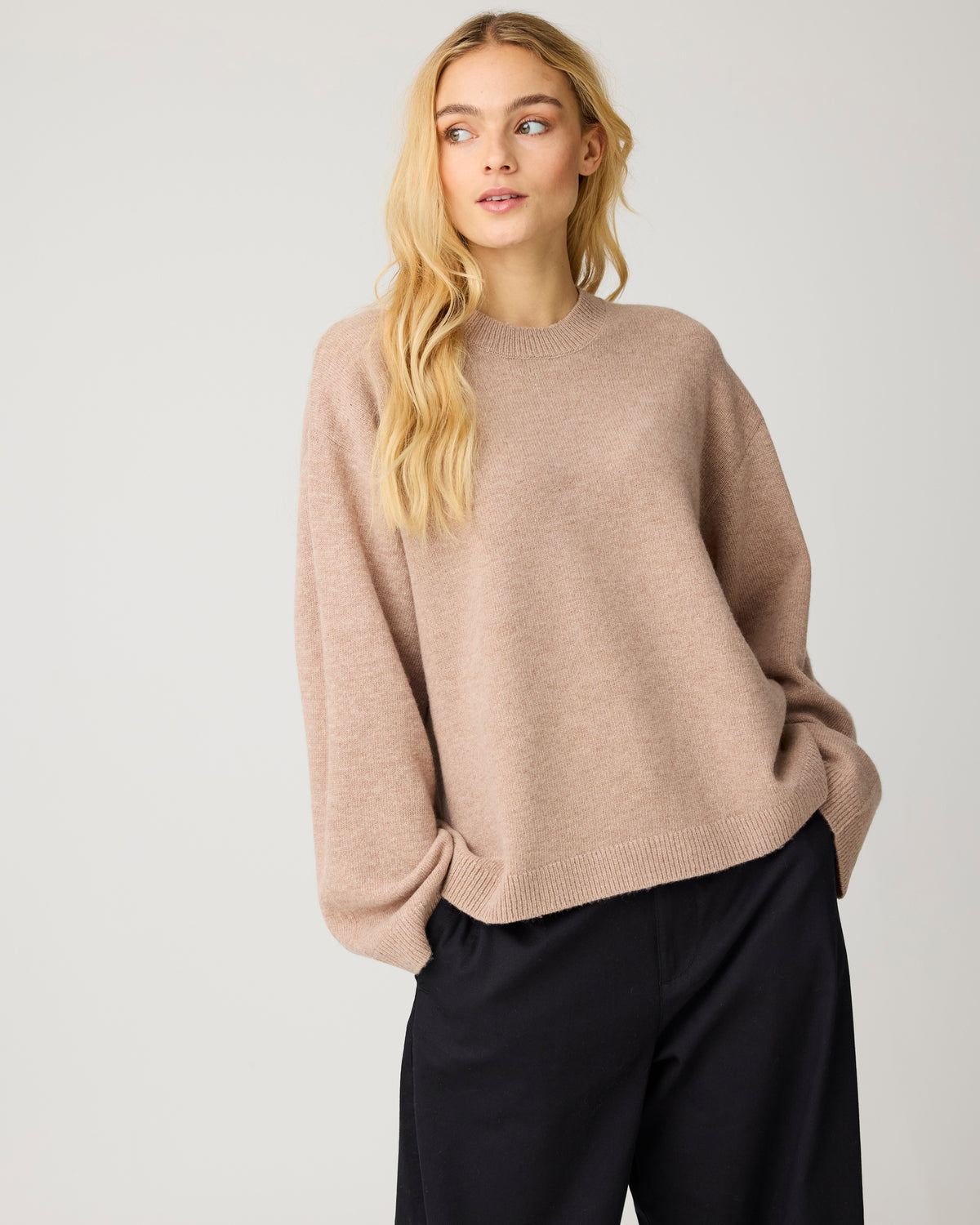 Lambswool crew neck sweater - Kelp melange