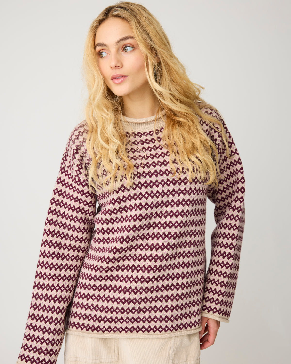 Lambswool jacquard roll-edge sweater - Red
