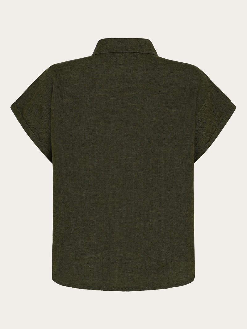 KnowledgeCotton Apparel - WMN ASTER fold up short sleeve linen shirt Shirts 1068 Burned Olive