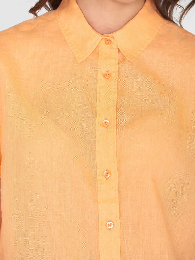 KnowledgeCotton Apparel - WMN ASTER fold up short sleeve linen shirt Shirts 1444 Cadmium Orange