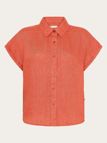 KnowledgeCotton Apparel - WMN ASTER fold up short sleeve linen shirt Shirts 1481 Langoustino