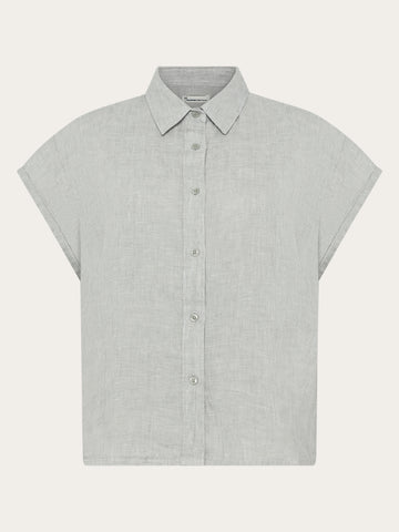 KnowledgeCotton Apparel - WMN ASTER fold up short sleeve linen shirt Shirts 1496 Ultimate Grey - Yarndyed