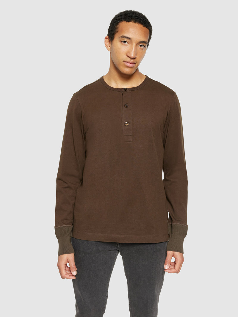 KnowledgeCotton Apparel - MEN BO long sleeve henley - Regenerative Organic Certified™ - GOTS/Vegan Henleys 1243 Demitasse (brown)