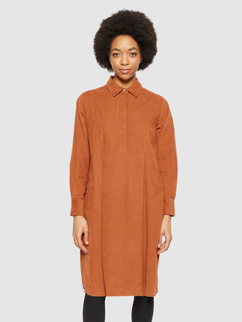 KnowledgeCotton Apparel - WMN Baby corduroy mid length shirt dress - GOTS/Vegan Dresses 1426 Mocha Bisque