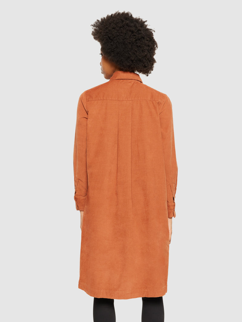 KnowledgeCotton Apparel - WMN Baby corduroy mid length shirt dress - GOTS/Vegan Dresses 1426 Mocha Bisque