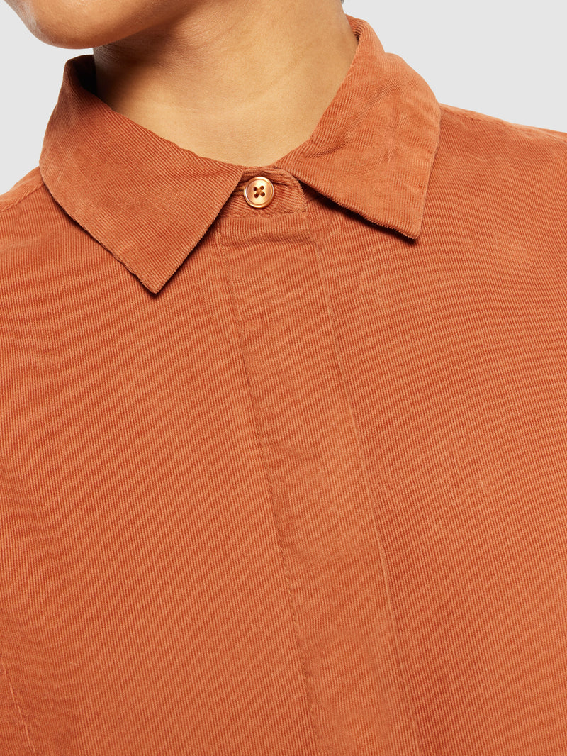 KnowledgeCotton Apparel - WMN Baby corduroy mid length shirt dress - GOTS/Vegan Dresses 1426 Mocha Bisque