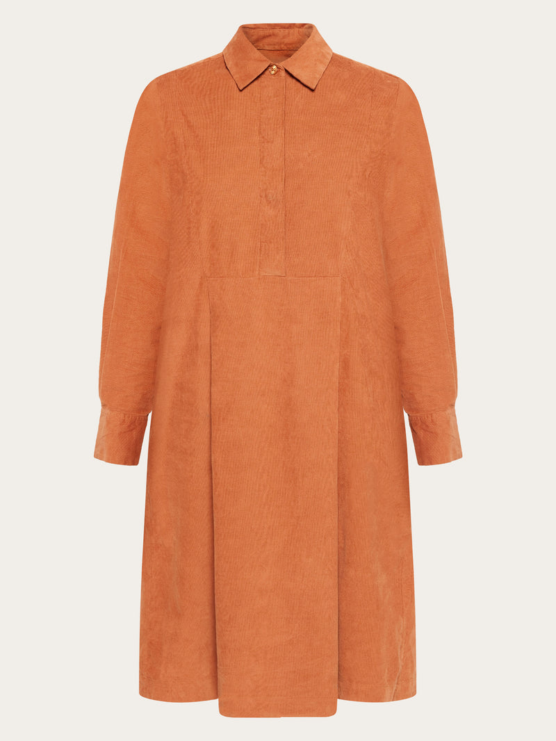 KnowledgeCotton Apparel - WMN Baby corduroy mid length shirt dress - GOTS/Vegan Dresses 1426 Mocha Bisque