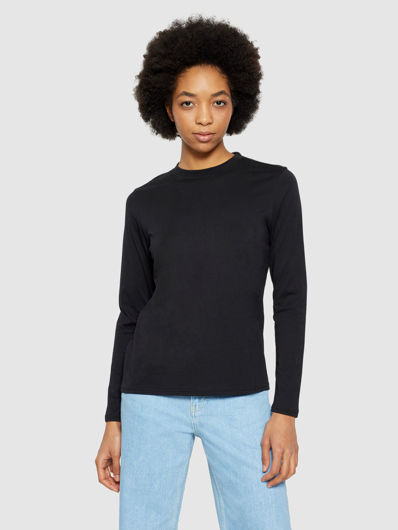 KnowledgeCotton Apparel - WMN Basic pima cotton long sleeve t-shirt - GOTS/Vegan Long Sleeves 1300 Black Jet