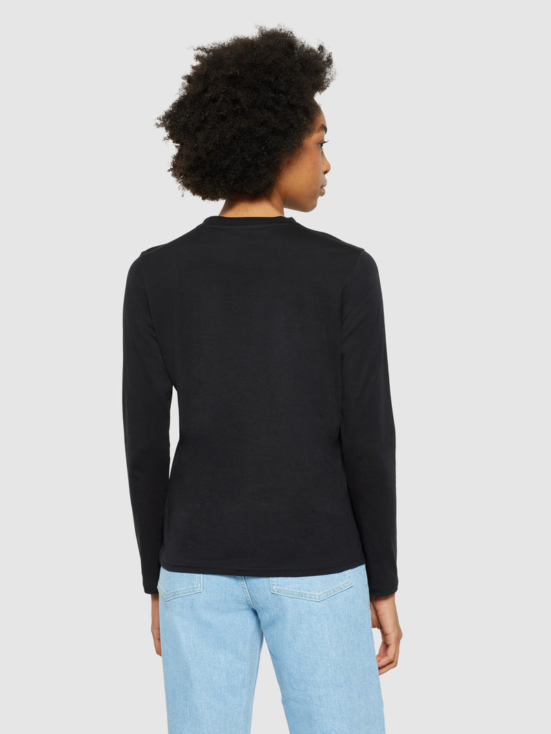 KnowledgeCotton Apparel - WMN Basic pima cotton long sleeve t-shirt - GOTS/Vegan Long Sleeves 1300 Black Jet