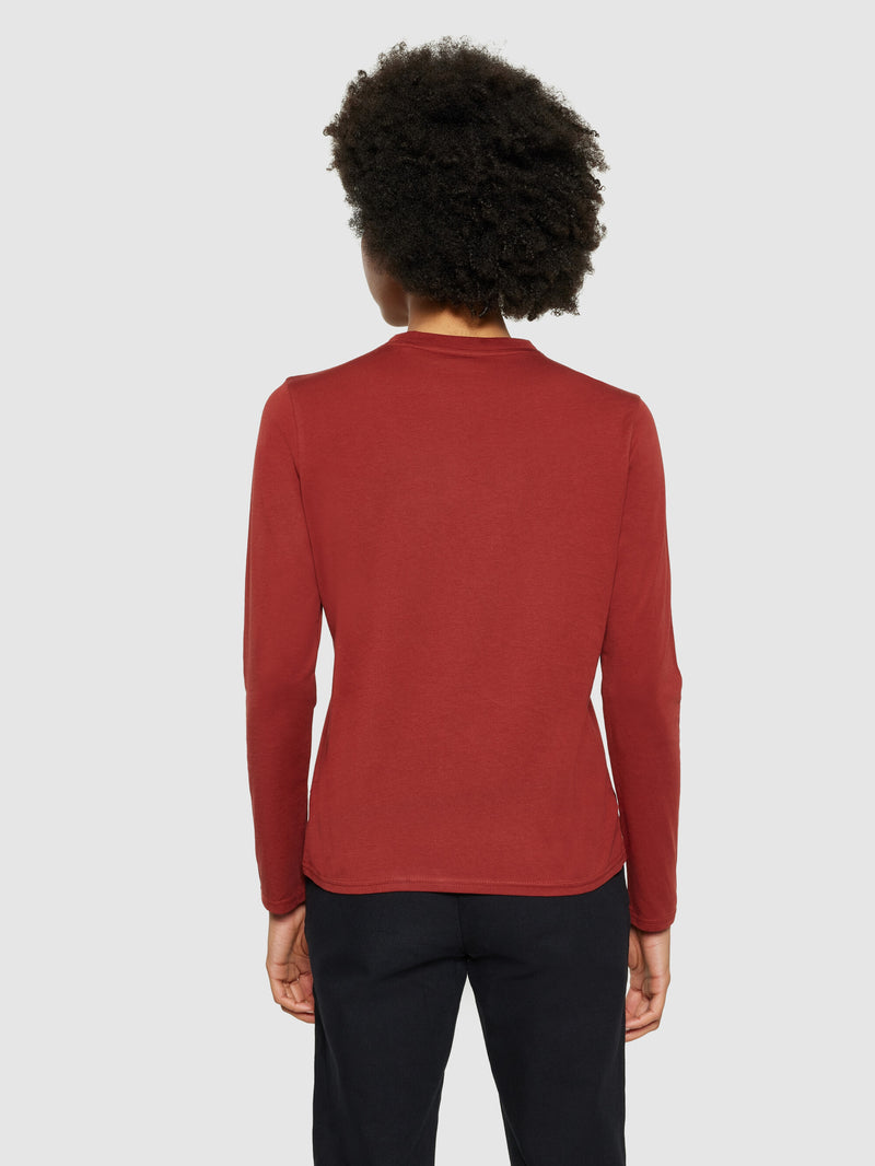 KnowledgeCotton Apparel - WMN Basic pima cotton long sleeve t-shirt - GOTS/Vegan Long Sleeves 1478 Fired Brick