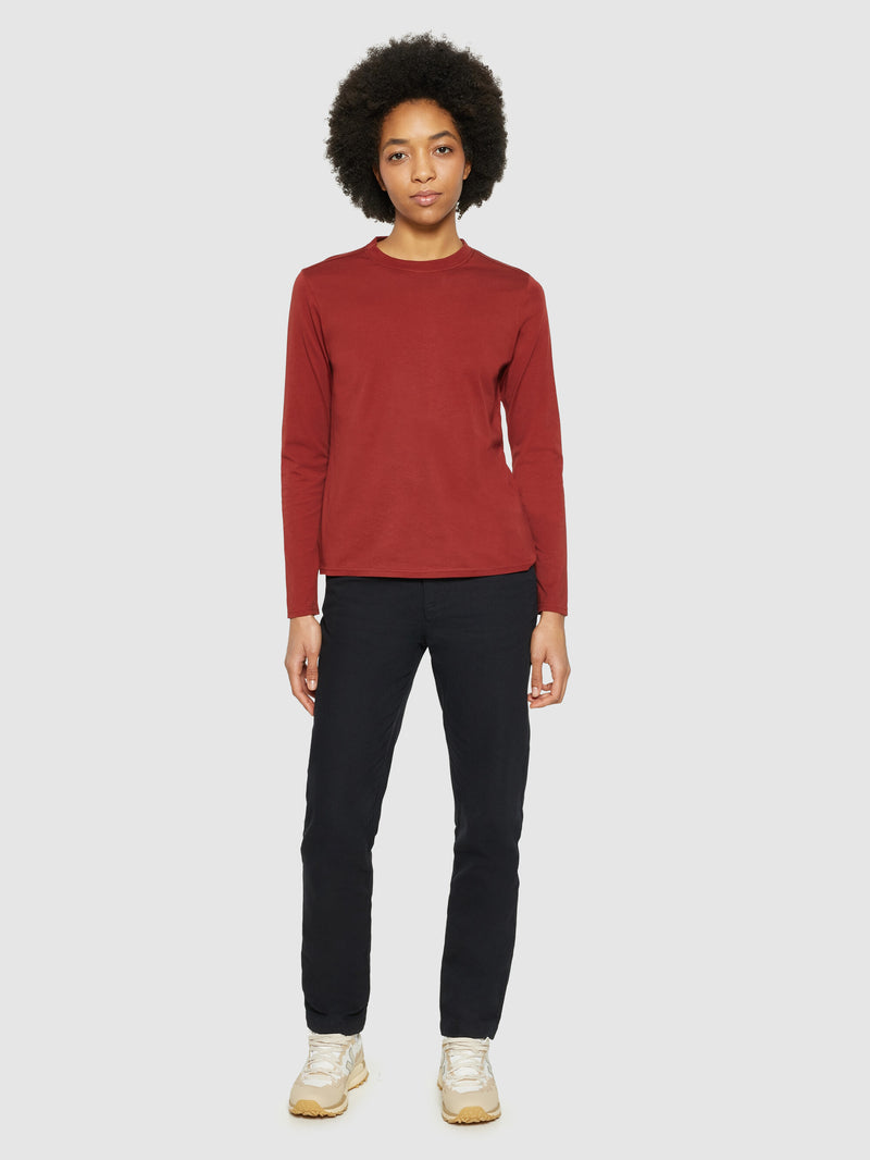 KnowledgeCotton Apparel - WMN Basic pima cotton long sleeve t-shirt - GOTS/Vegan Long Sleeves 1478 Fired Brick