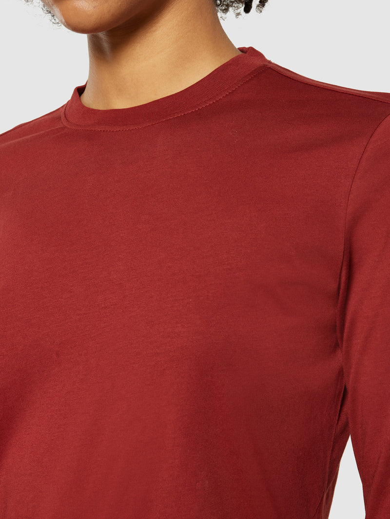 KnowledgeCotton Apparel - WMN Basic pima cotton long sleeve t-shirt - GOTS/Vegan Long Sleeves 1478 Fired Brick