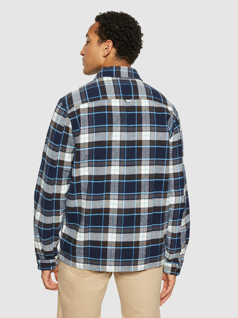 KnowledgeCotton Apparel - MEN Big checked heavy flannel overshirt Overshirts 7021 blue check