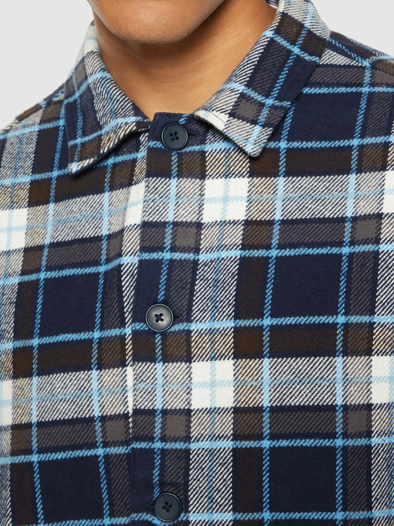 KnowledgeCotton Apparel - MEN Big checked heavy flannel overshirt Overshirts 7021 blue check