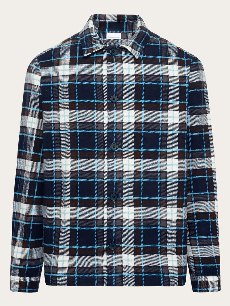 KnowledgeCotton Apparel - MEN Big checked heavy flannel overshirt Overshirts 7021 blue check