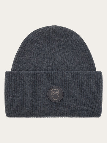 KnowledgeCotton Apparel - UNI Big rib beanie Hats 1073 Dark Grey Melange