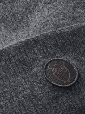 KnowledgeCotton Apparel - UNI Big rib beanie Hats 1073 Dark Grey Melange