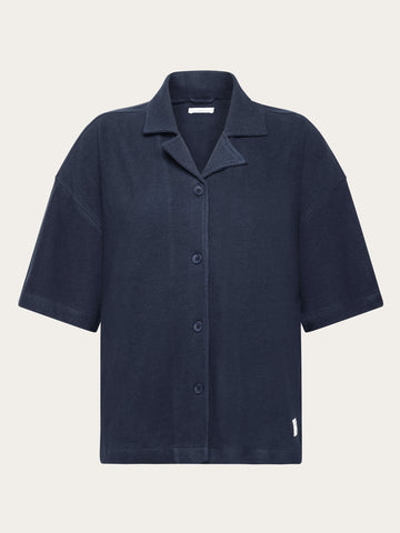 KnowledgeCotton Apparel - WMN Bouclé short sleeved shirt - GOTS/Vegan Shirts 1412 Night Sky