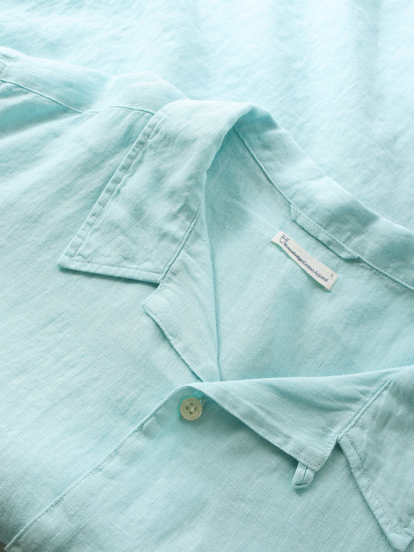 KnowledgeCotton Apparel - MEN Box fit short sleeved linen shirt Shirts 1480 Aqua-Esque