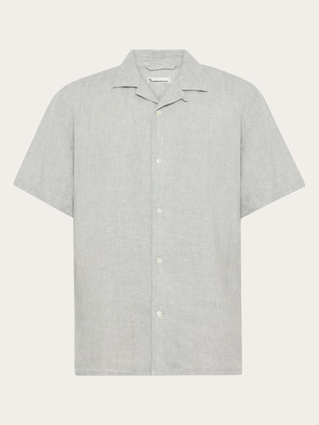 KnowledgeCotton Apparel - MEN Box fit short sleeved linen shirt Shirts 1496 Ultimate Grey - Yarndyed