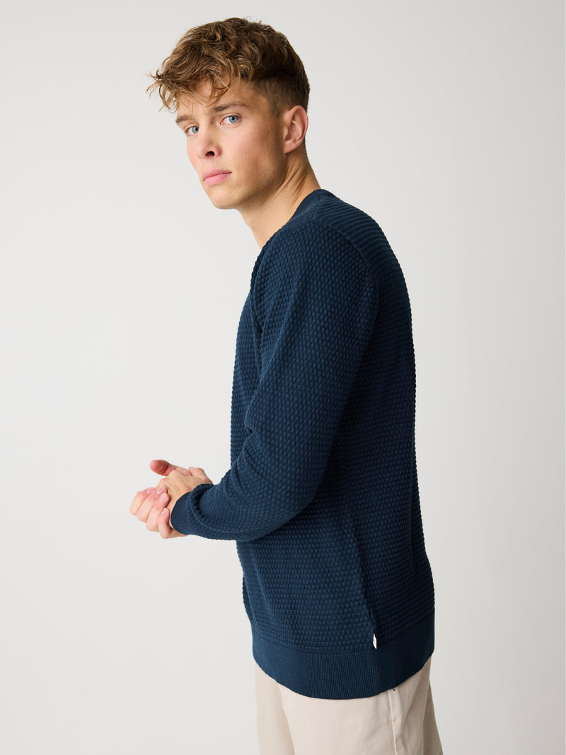 KnowledgeCotton Apparel - MEN Bubble knit crew neck Knits 1001 Total Eclipse