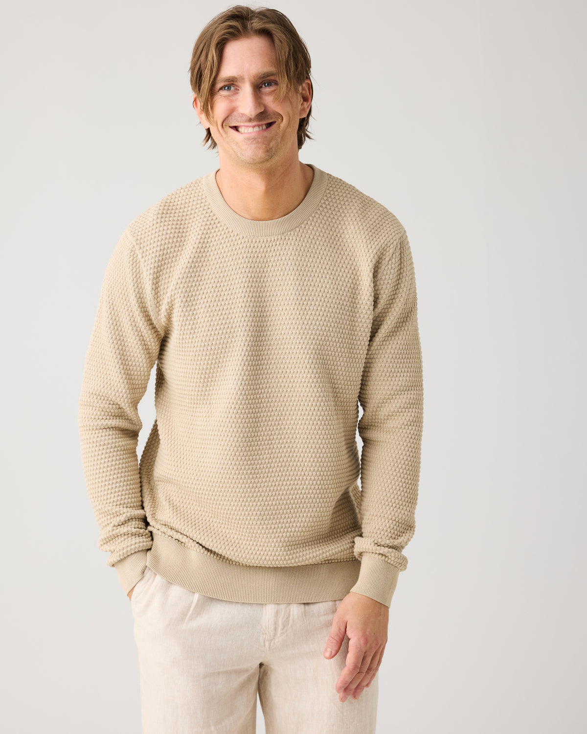 KnowledgeCotton Apparel - MEN Bubble knit crew neck Knits 1228 Light feather gray
