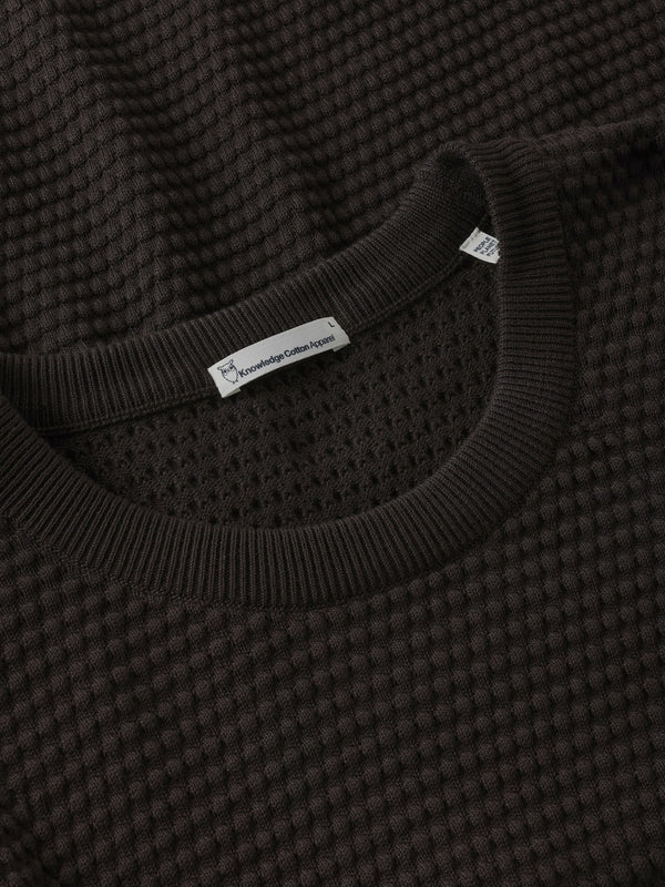 KnowledgeCotton Apparel - MEN Bubble knit crew neck Knits 1487 Chocolate Torte