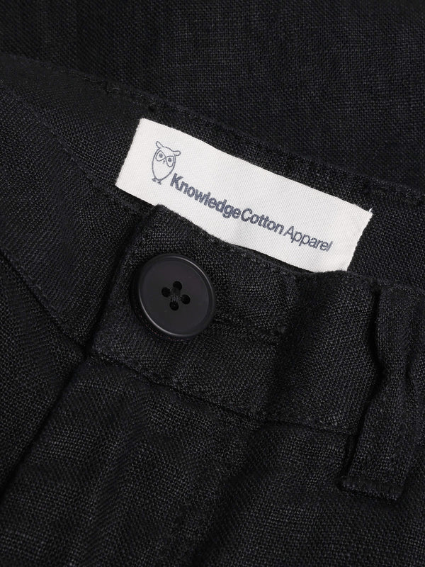 KnowledgeCotton Apparel - WMN CALLA tapered mid-rise linen pants - GOTS/Vegan Pants 1300 Black Jet