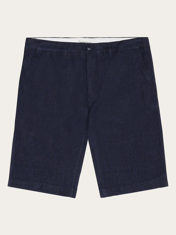 KnowledgeCotton Apparel - MEN CHUCK regular linen shorts - GOTS/Vegan Shorts 1450 Yarndyed - Total Eclipse
