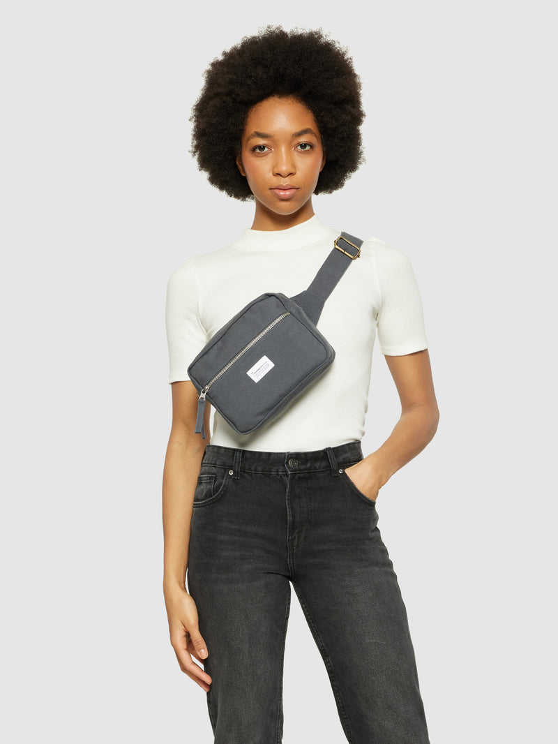 KnowledgeCotton Apparel - UNI Canvas bumbag - GOTS/Vegan Bags 1402 Gray Pinstripe