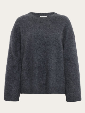 KnowledgeCotton Apparel - WMN Cashmere Crew Neck Knit RWS Knits 1073 Dark Grey Melange