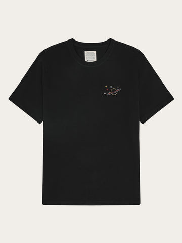 KnowledgeCotton Apparel - MEN Chest embroidery t-shirt T-shirts 1300 Black Jet