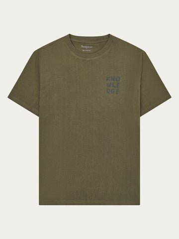 KnowledgeCotton Apparel - MEN Chest print t-shirt T-shirts 1068 Burned Olive