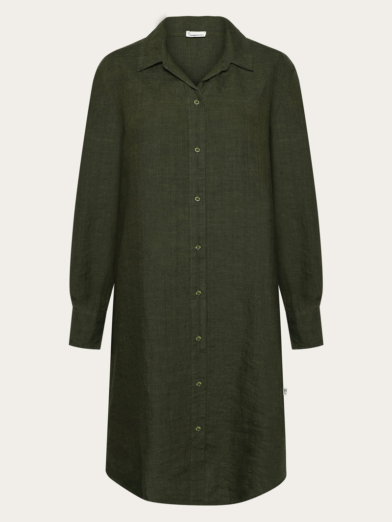 KnowledgeCotton Apparel - WMN Classic linen dress Dresses 1068 Burned Olive