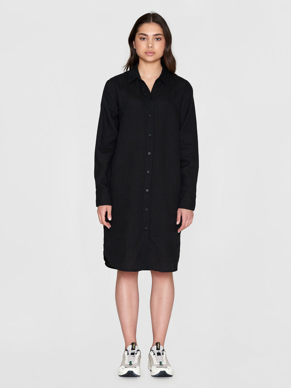 KnowledgeCotton Apparel - WMN Classic linen dress Dresses 1300 Black Jet