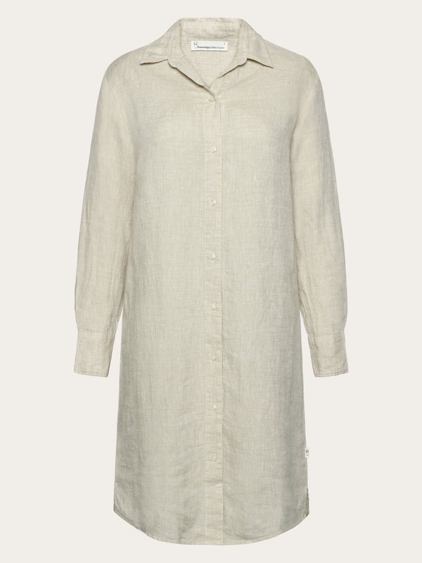 KnowledgeCotton Apparel - WMN Classic linen dress Dresses 1449 Yarndyed - Light feather gray