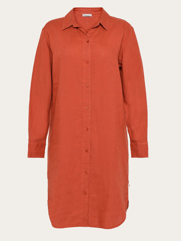 KnowledgeCotton Apparel - WMN Classic linen dress Dresses 1488 Burnt Brick