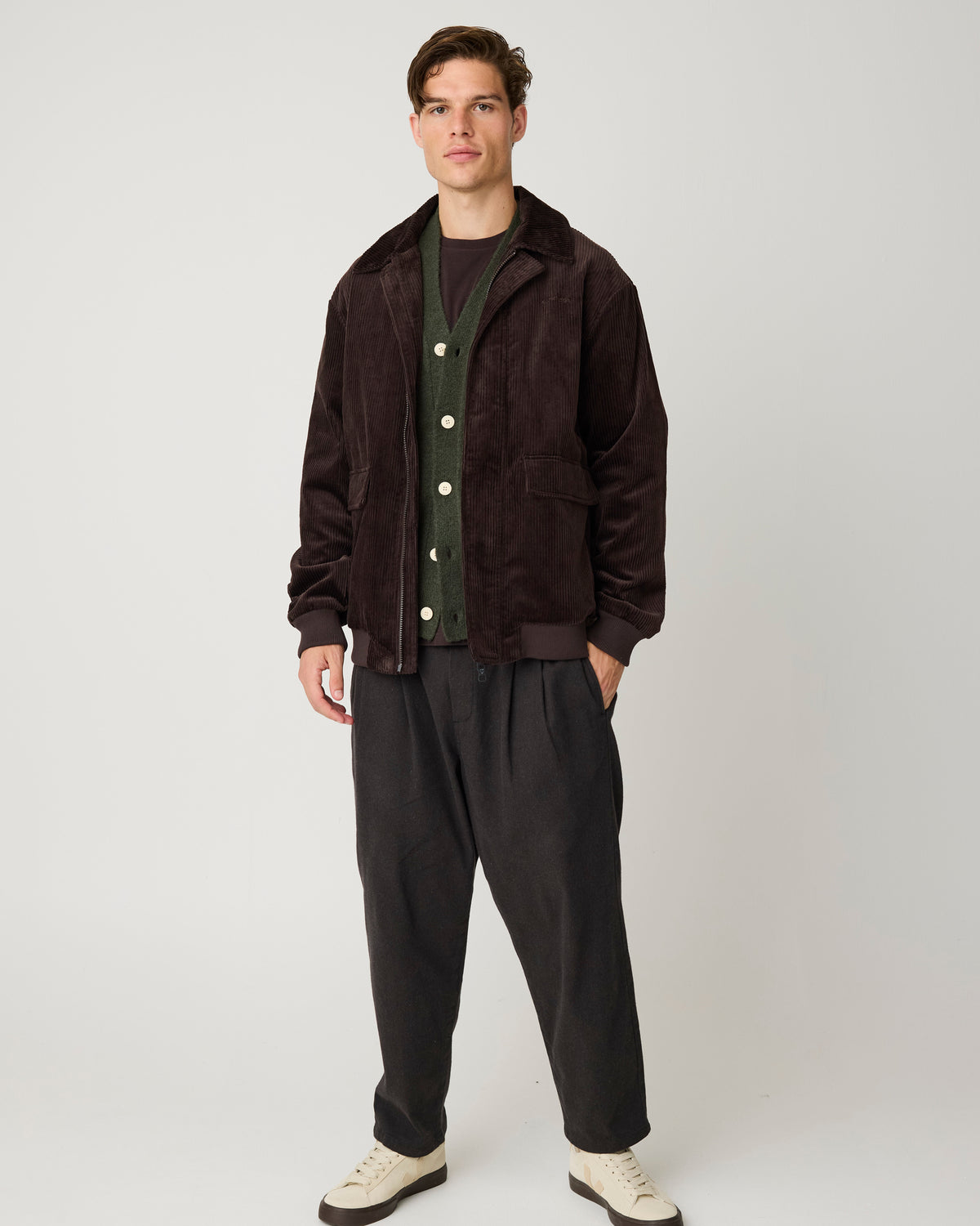 KnowledgeCotton Apparel - MEN Corduroy bomber jacket Jackets 1487 Chocolate Torte