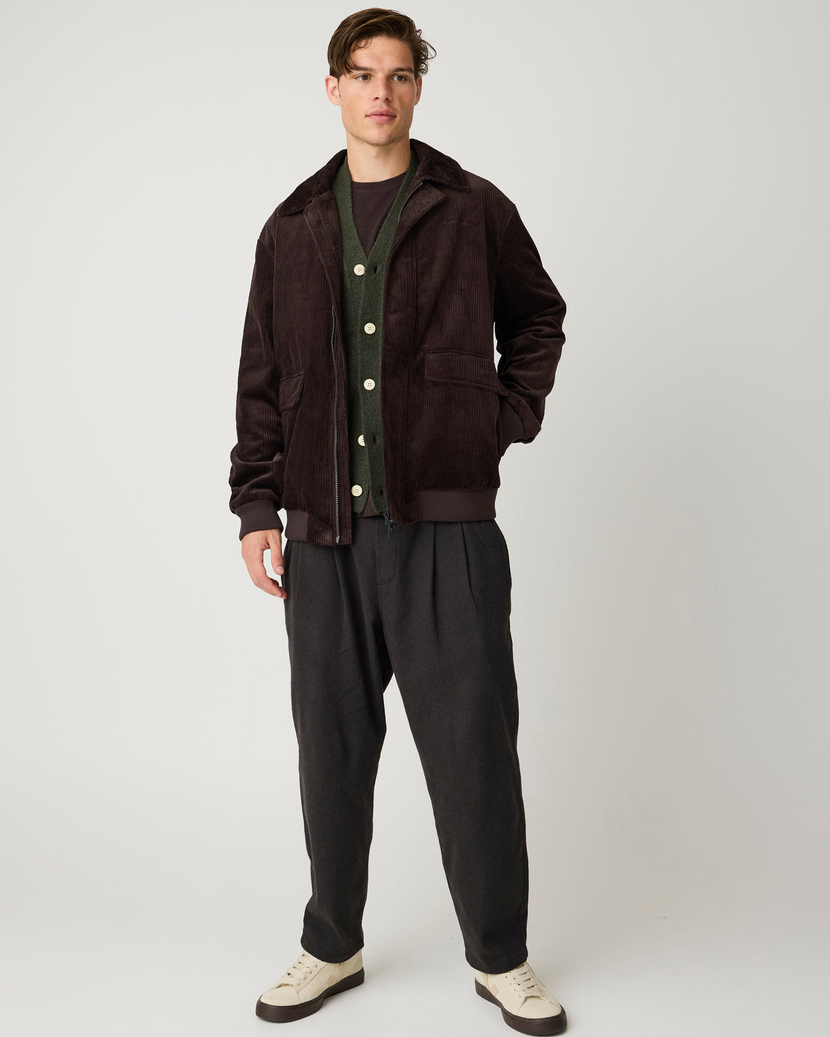 KnowledgeCotton Apparel - MEN Corduroy bomber jacket Jackets 1487 Chocolate Torte