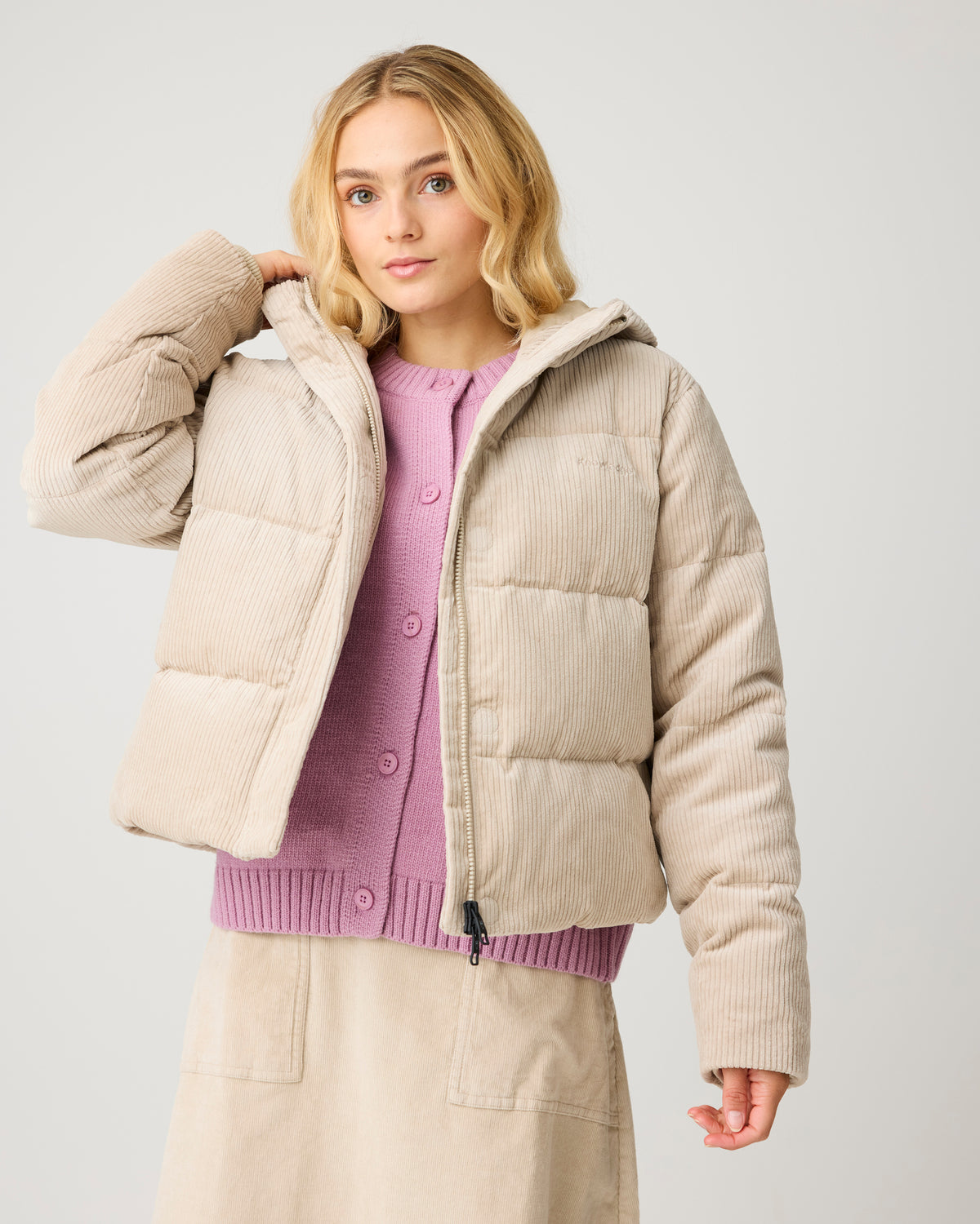 KnowledgeCotton Apparel - WMN Corduroy puffer jacket Jackets 1228 Light feather gray