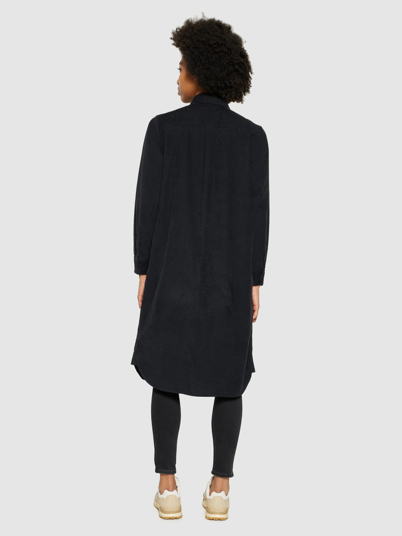 KnowledgeCotton Apparel - WMN Corduroy shirt dress Dresses 1300 Black Jet