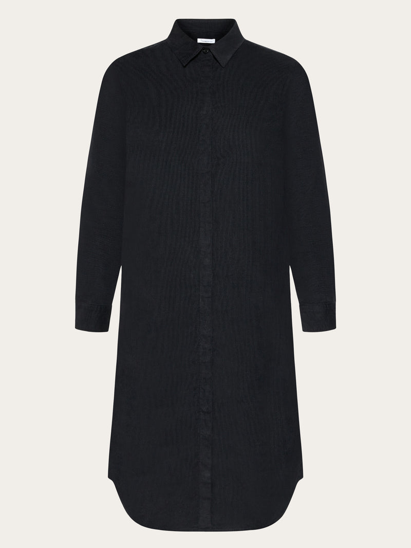 KnowledgeCotton Apparel - WMN Corduroy shirt dress Dresses 1300 Black Jet