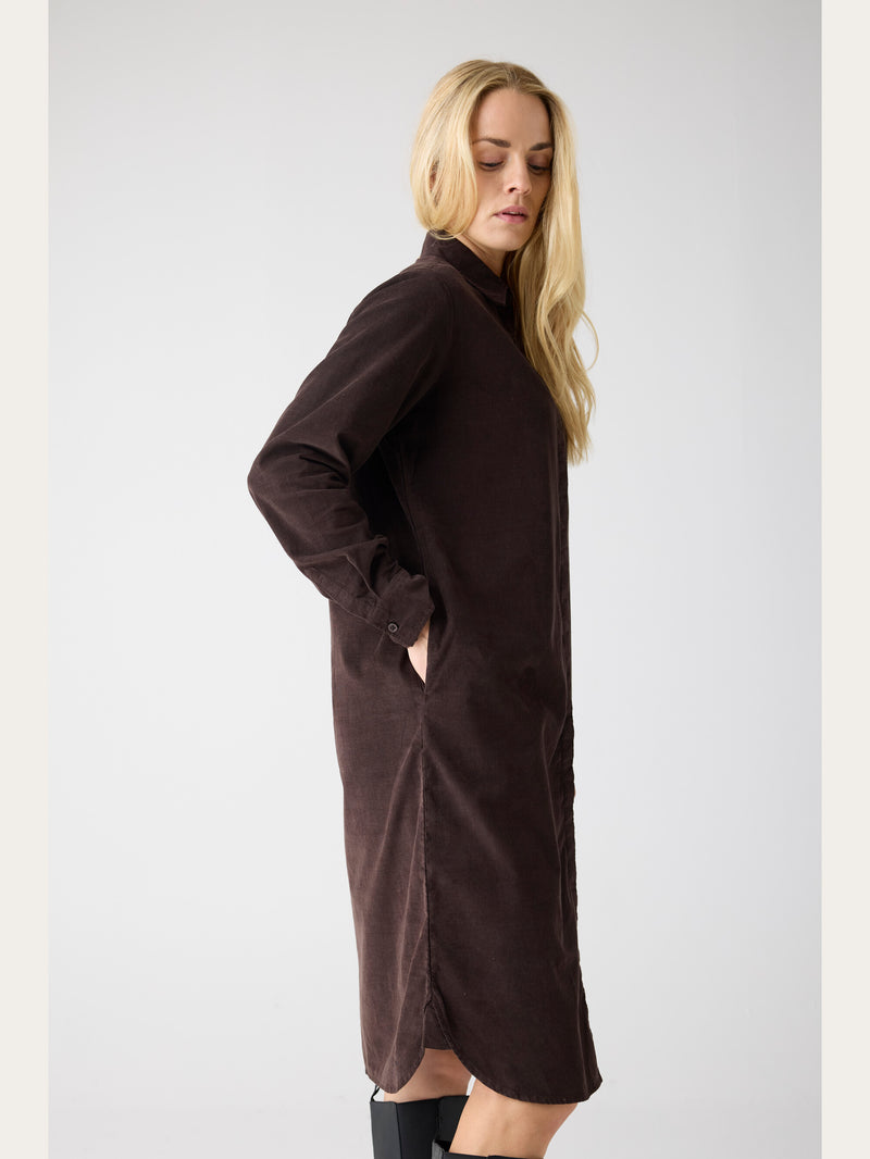 KnowledgeCotton Apparel - WMN Corduroy shirt dress Dresses 1487 Chocolate Torte